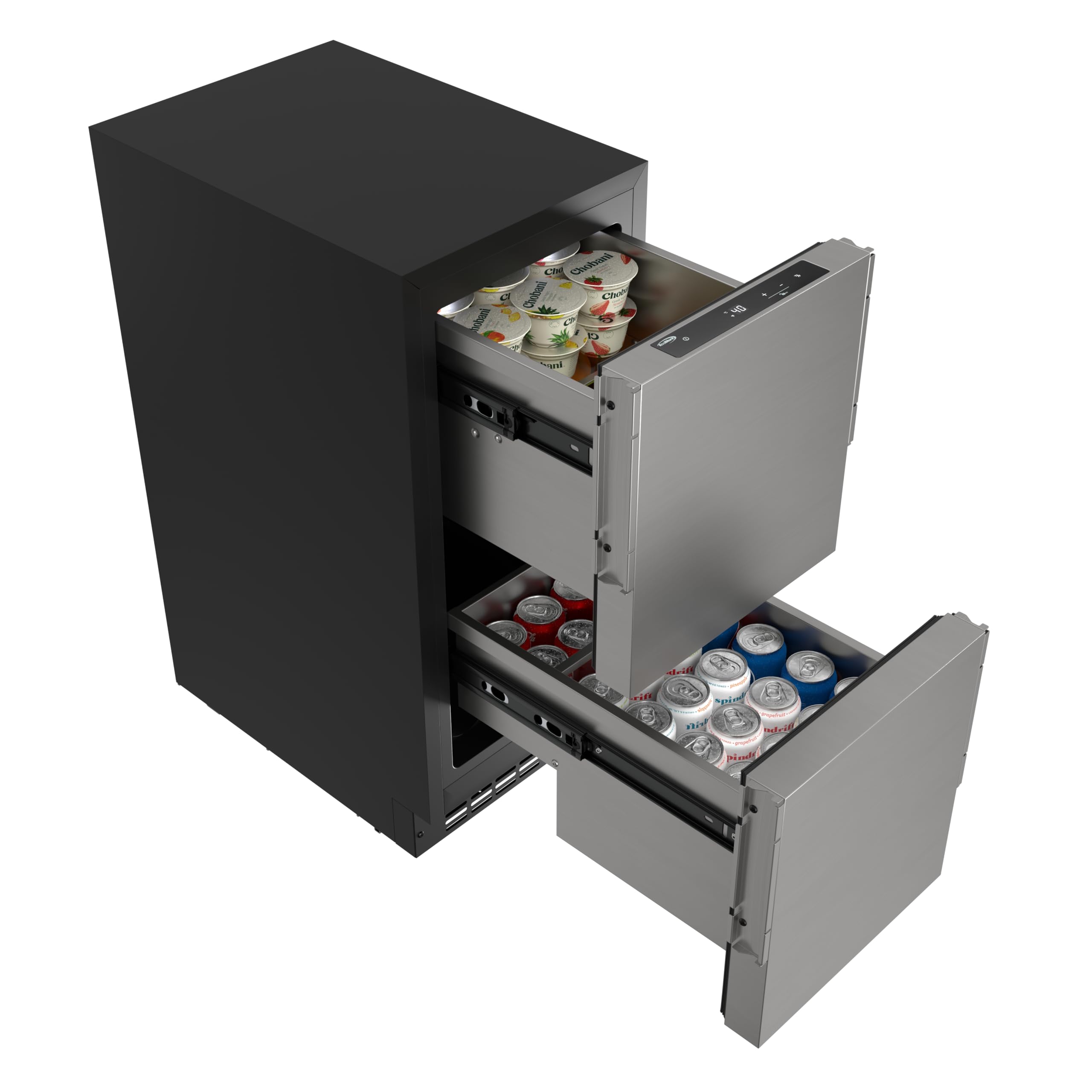 KoolMore 15 in. Panel Ready Built-In Double Drawer Refrigerator, Frost-Free Undercounter Fridge with Digital Temperature Control, Stainless-Steel Drawers, ETL Listed on Fridge.com