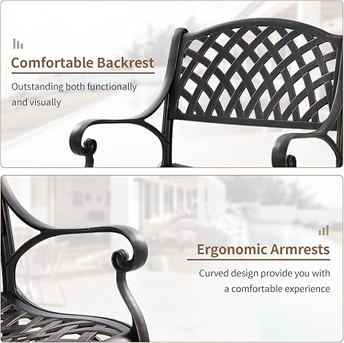 Miniatura 5 de Cast Aluminum Patio Chairs Set of 4 All Weather Outdoor Bistro Patio Chair with Armrest,Patio Furniture Metal Outdoor Patio Dining Chairs for