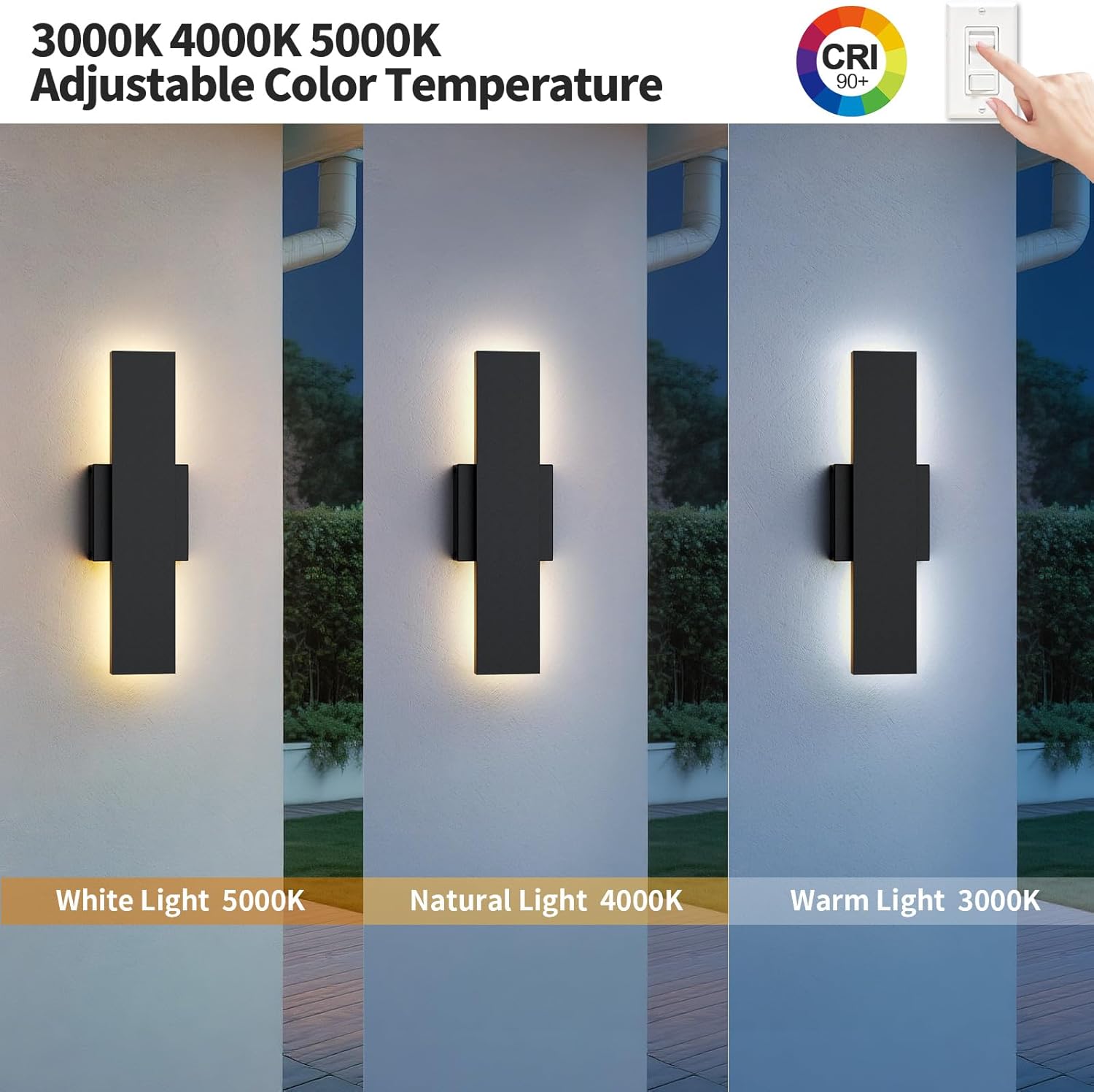 2 Pack 15.75 inch Modern LED Outdoor Wall Light, 3000K 4000K 5000K 10%-100% Dimmable Lights for Outside, IP65 Waterproof Exterior Long Wall Lights for House, Porch, Garage, Patio, Yard, Entrance Black