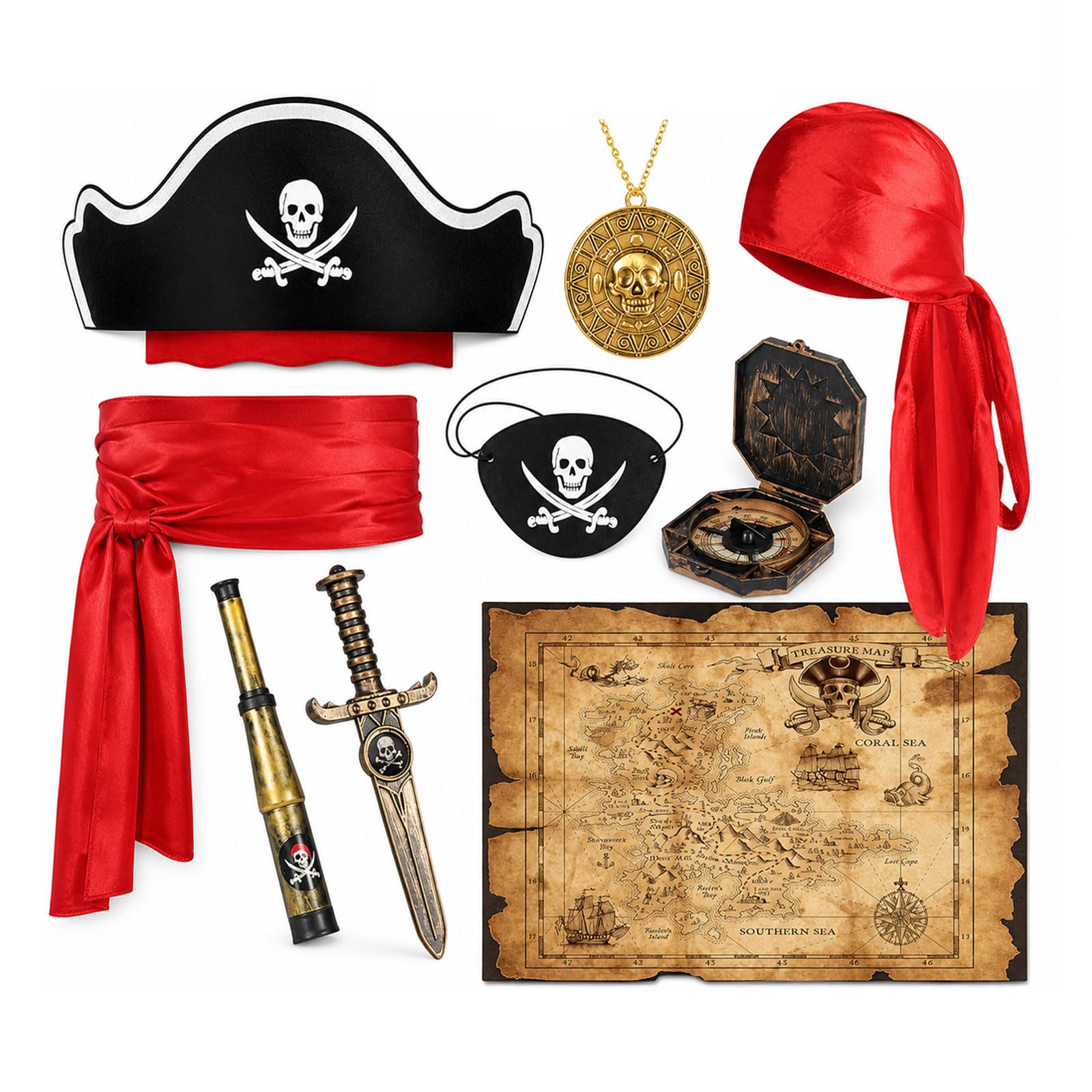 Ruispeed Pirate Costume Set 9PCS Hat Sword Map Kids Dress Up