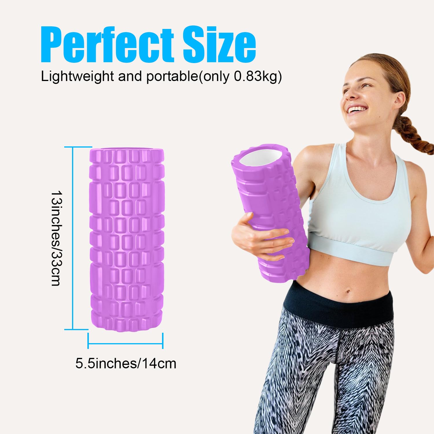 Foam Roller, Vylaier Rullo Massaggio Muscolare per Yoga, Pilates, Stretching, Roller Pilates Massaggio Gambe, Schiena e Braccia, essenziale per rilasciare le tensioni muscolari - 33x14cm