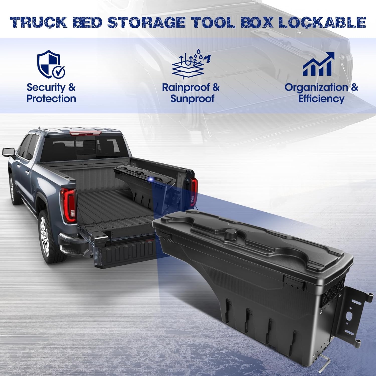 Passenger Side Truck Bed Storage Tool Box Lockable, Fit for Chevrolet Colorado 2004-2012, Fit for GMC Canyon 2004-2012, Rotatable Tool Box, Waterproof, Combination Lock