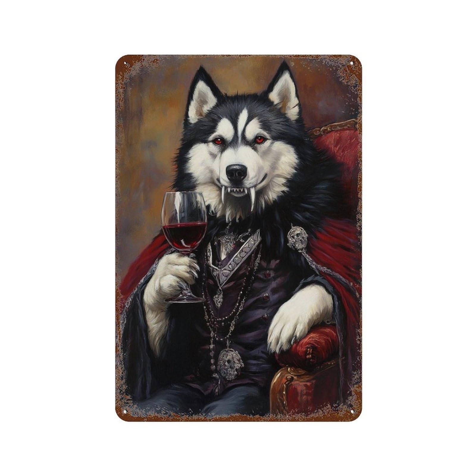 Vampire Wolf with Wine Glass Decorative Tin Sign 11.8"x7.9", for Bistro, Counter And Cafe Decor, Novelty Wall Decor