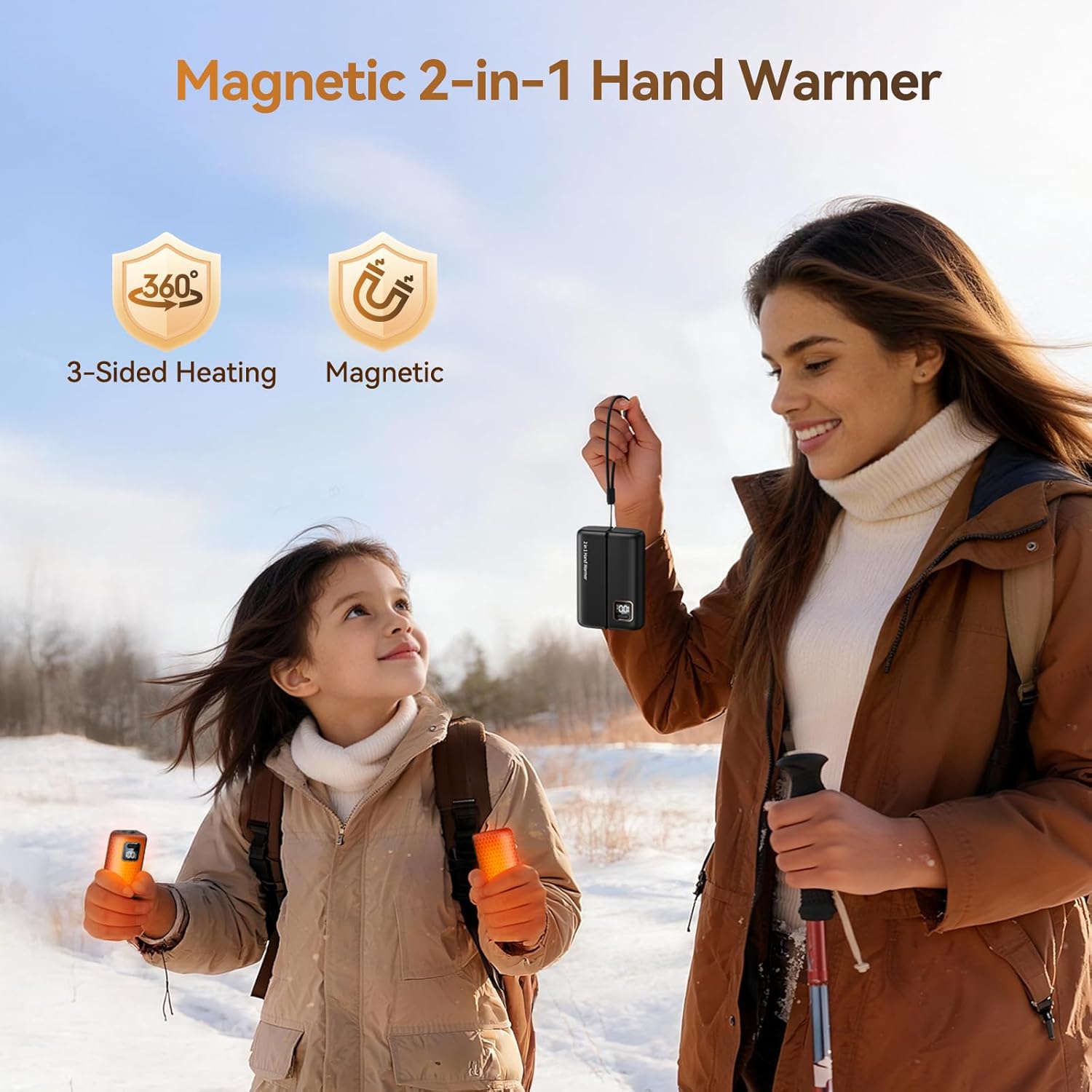 Hand Warmers Rechargeable 2 Pack, 3 Sided Fast Heating, 6000mAh Magnetic AI Electric Handwarmer with LED Light, Smart Display, 5 Heat Settings for Hunting, Golf, Men Women Kids Gifts - Image 7