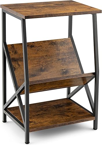 Tangkula Mesa auxiliar industrial, mesa auxiliar de 3 niveles con estante para revistas, marco de metal, parte superior resistente a los arañazos, disponible en Yaxa Colombia
