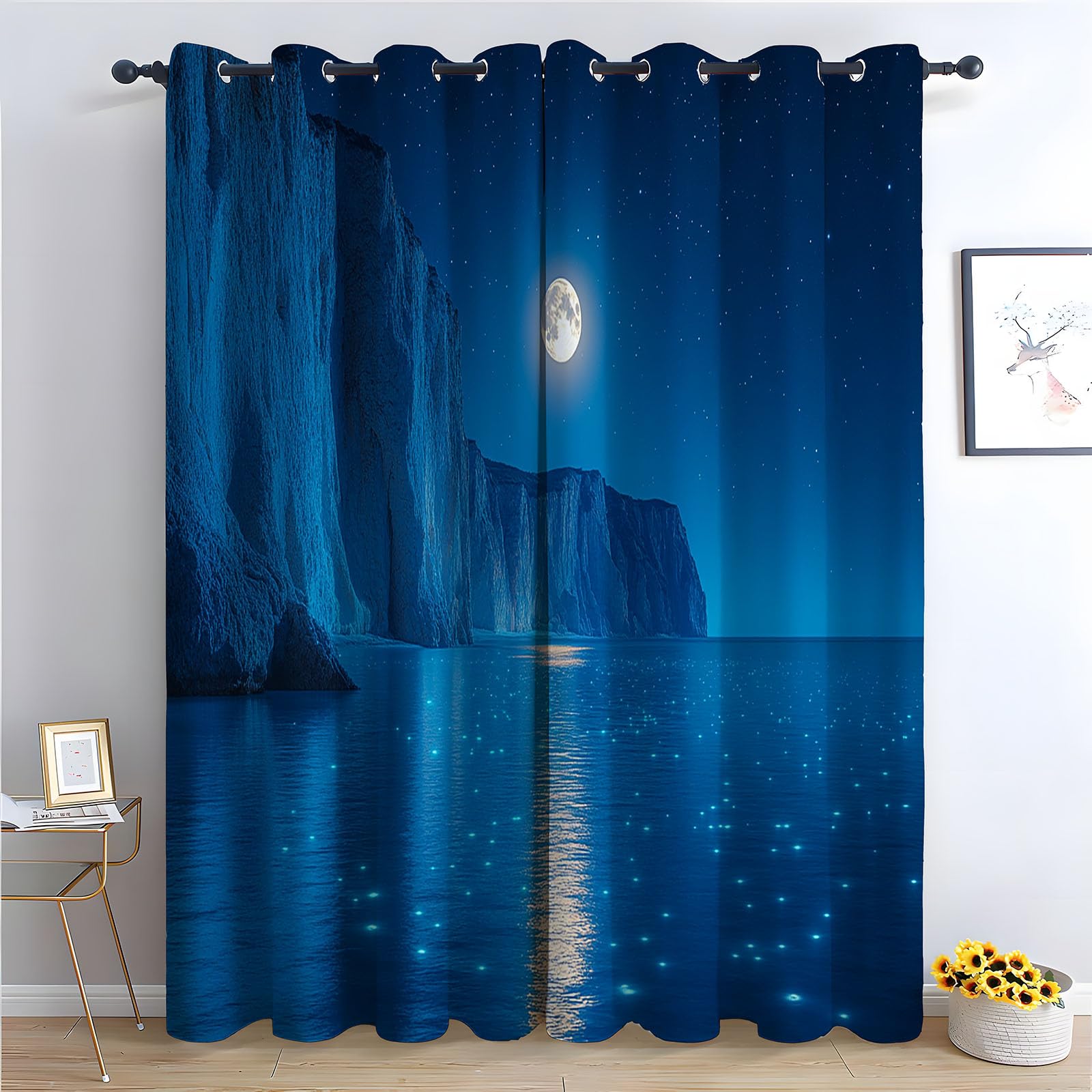 Rideaux de fenêtre en tissu occultant motif paysage marin 215cm