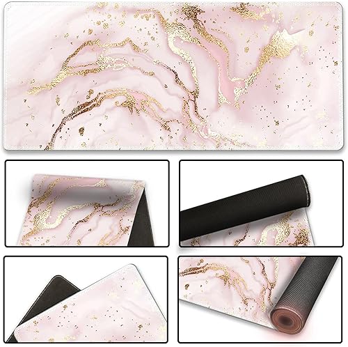 Vista 137 de ARTSO Alfombrilla de escritorio grande negra, alfombrilla de mouse para juegos XXL, alfombrilla de escritorio antideslizante con base de goma, Flor