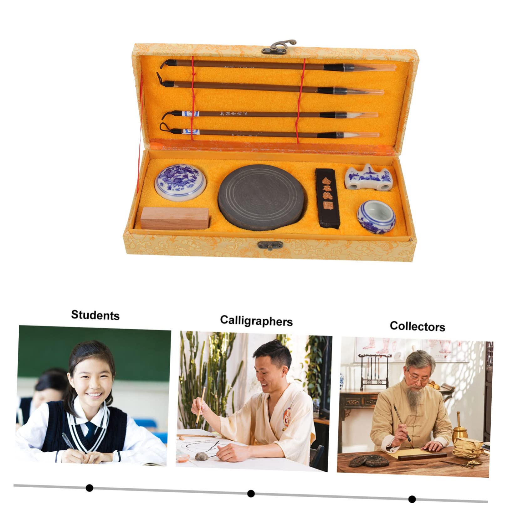 DOITOOL 1Set Chinese Calligraphy Brush with Ink Stick Ink Stone for Students and Beginners Compact and Lightweight Design for Practicing Calligraphy Skills