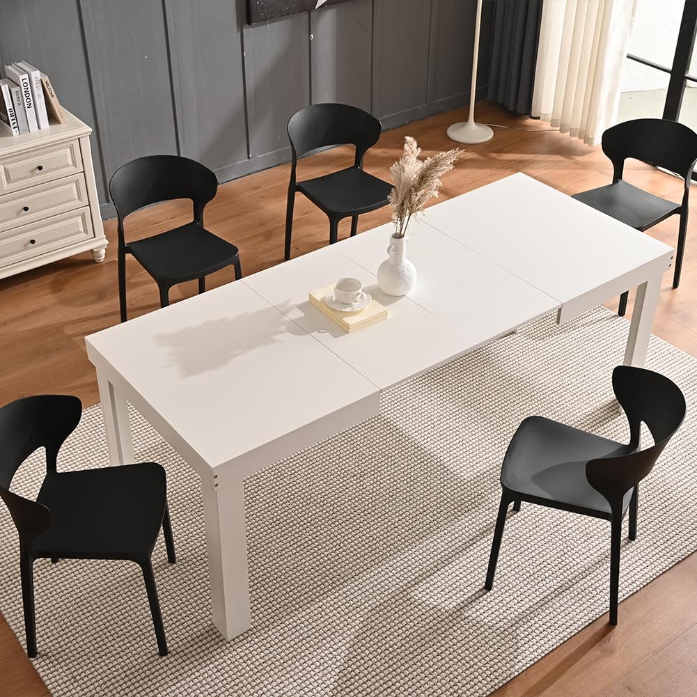 BAKAJI Tavolo Allungabile per Sala da Pranzo e Cucina da 4 a 6 Posti, Tavolo Estensibile con Apertura a Scorrimento da 120 a 200 cm, Design Salvaspazio, Struttura Robusta e Resistente (Bianco)