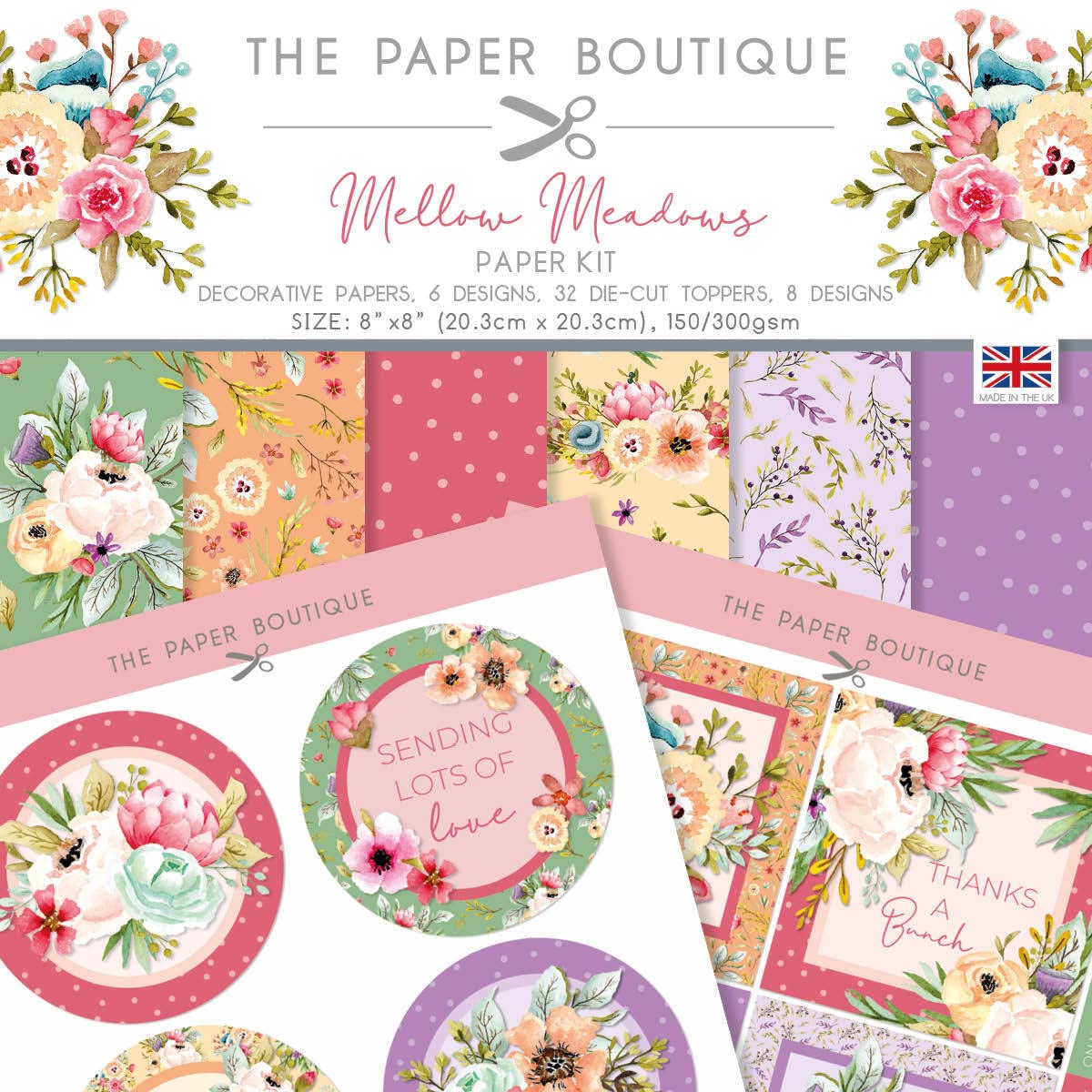 The Paper Boutique Mellow Meadows-Paper Kit, Multicoloured, 8 x 8 inches