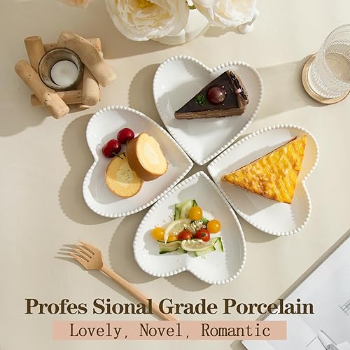 Miniatura 10 de Juego de 10 platos de porcelana de 6.3 pulgadas, platos llanos pequeños en forma de corazón, platos de ensalada de postre para pasteles, aperitivos,