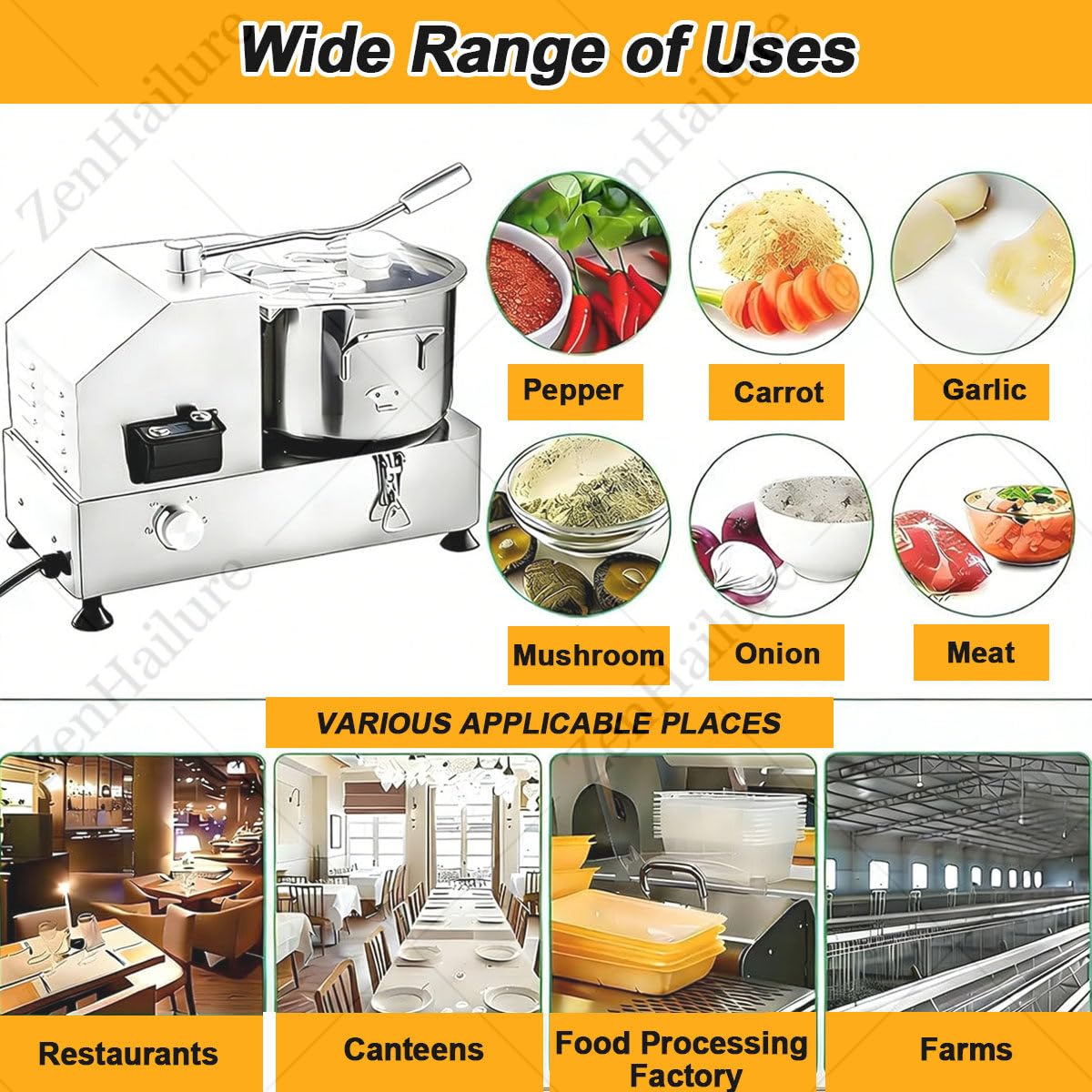 Hachoir électrique 6/9/12l 1800w,Couteau Double Niveau Professionnel,Multifonction pour Smoothies Et Fruits,Structure INOX Lavable Lave-Vaisselle,pour Cantines Scolaires 6L