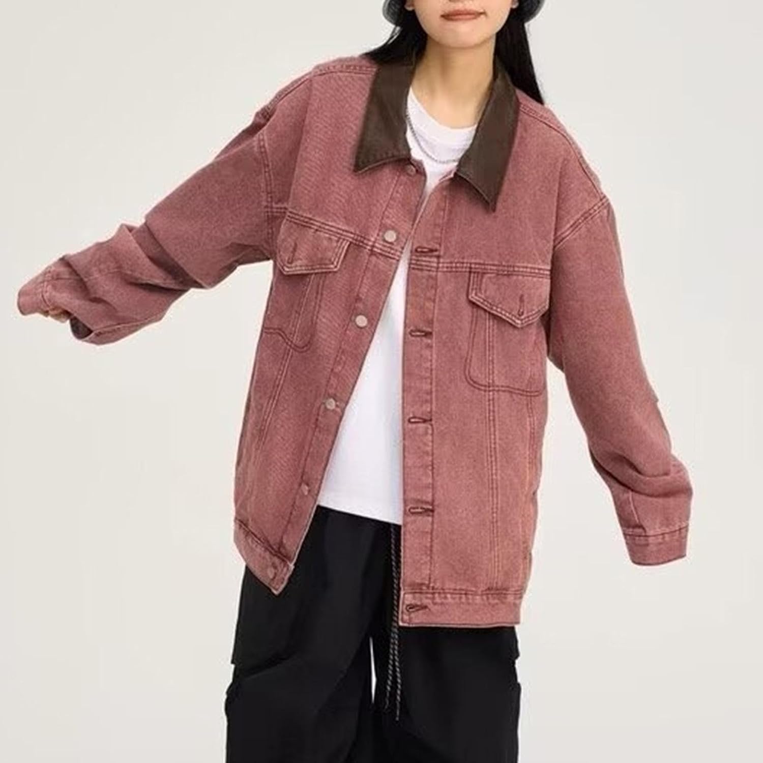 Men's Retro Distressed Loose Denim Jacket Classic Casual Button Wash Coat