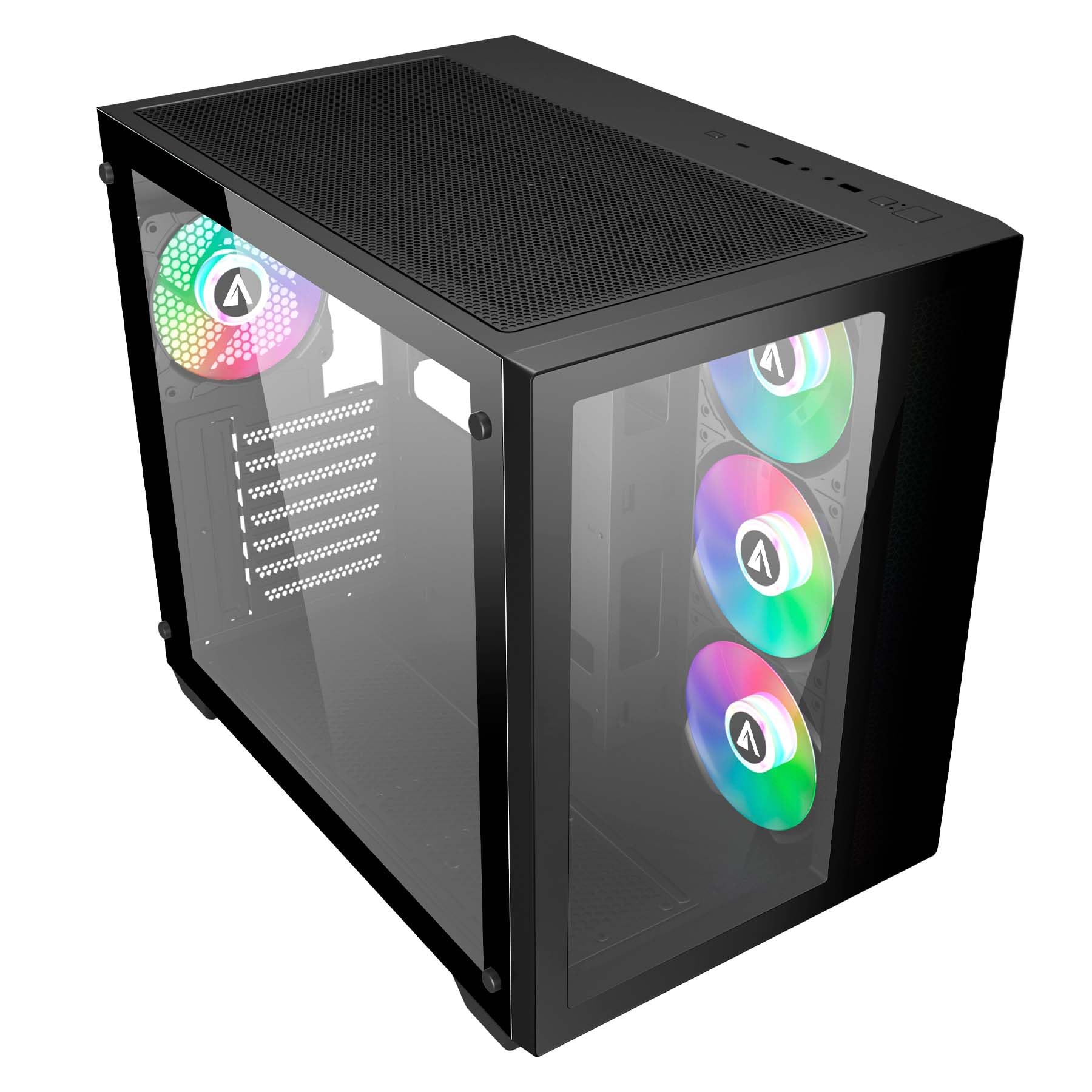 Abysm Gaming Custodia PC Gamer Danube SAVA 285 BX203 Black ATX, con spazio per schede grafiche fino a 410 mm, lato e frontale in vetro temperato, USB-C e ventole ARGB