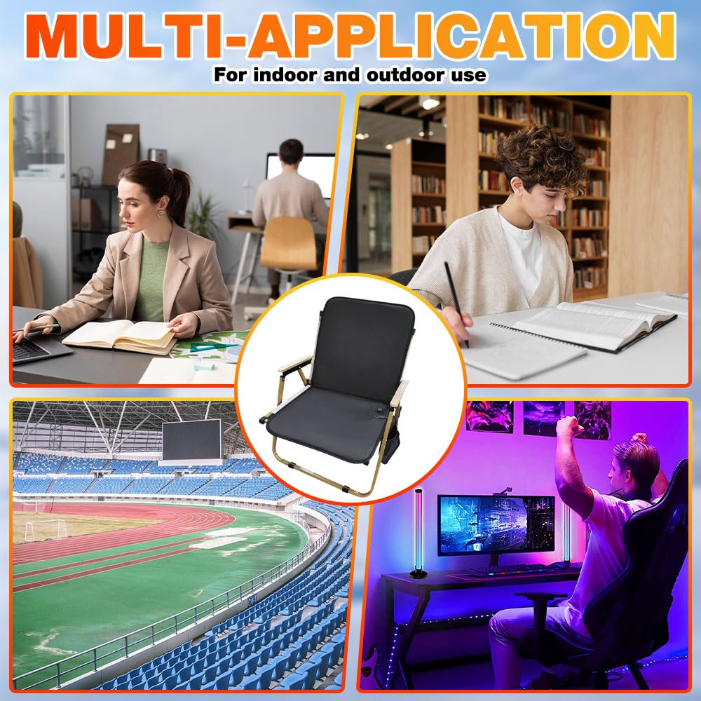 Asientos de Estadio con Calefacción, Cojín De Asiento Portátil Plegable, 3 Modos de Calefacción Ajustables para Oficinas, Salas de Juegos, Salas de Estar y Estadios (Negro)