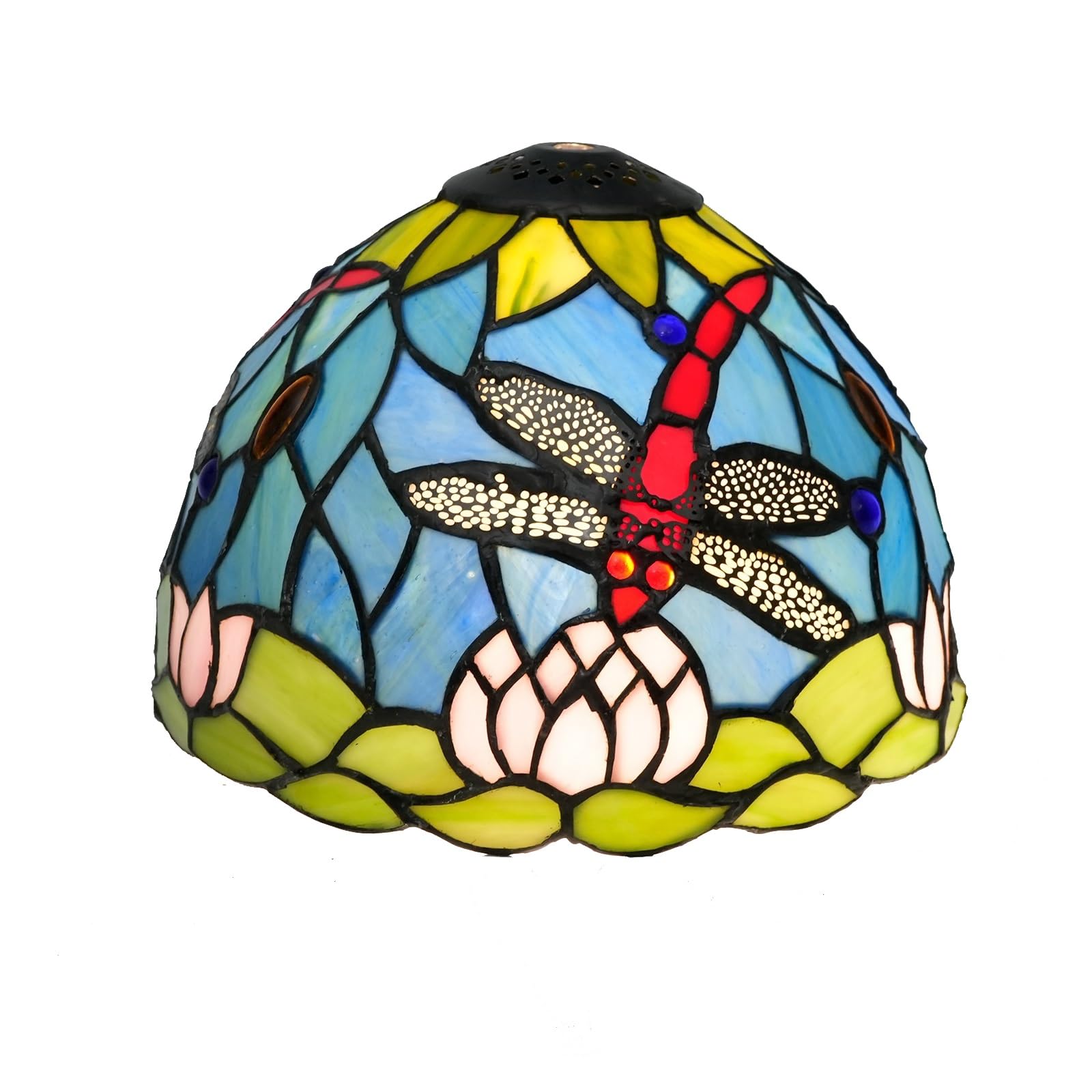 HJRegaFimu 8 Inch Stained Glass Lamp Shade Small Replacement Lampshade Lotus Dragonfly Vintage Style Deco For Ceiling Light Pendant Chandelier Wall Table