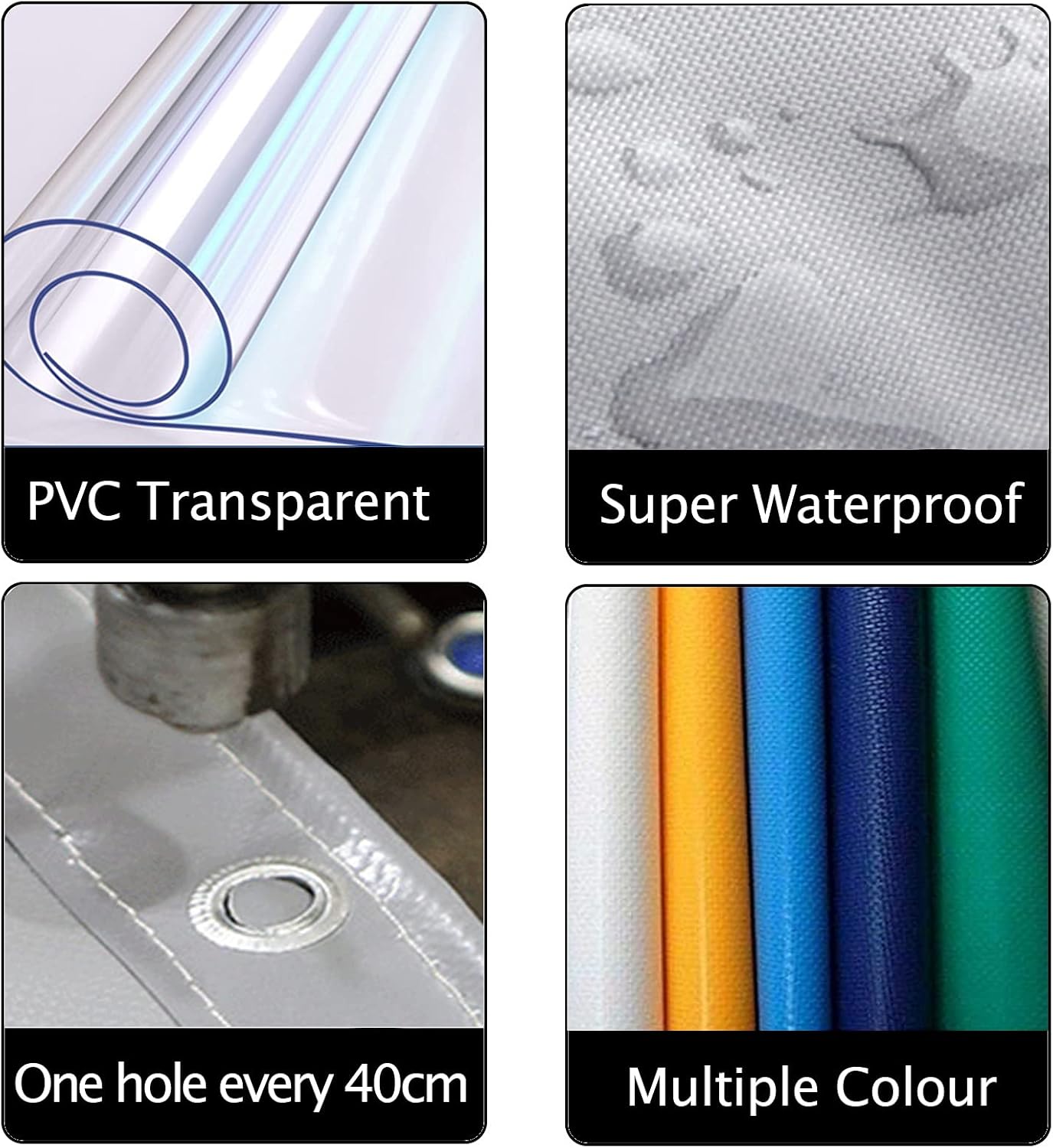 グレーの屋外用耐候性パティオカーテン、透明防水シートパネル、防錆グロメット付き、パーゴラポーチやガゼボに最適、サイズ3.6x2m/1