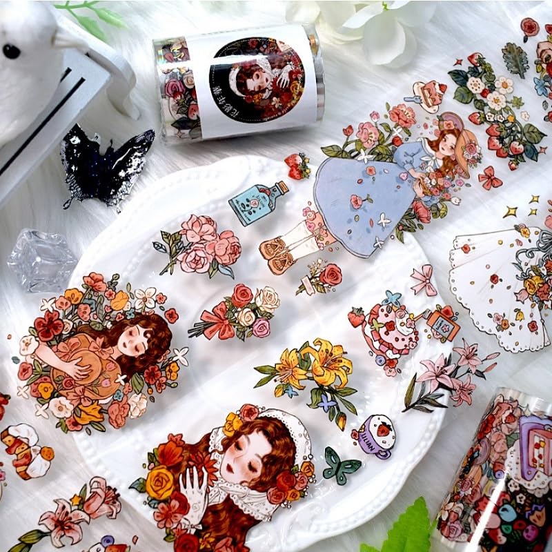Image of New Popular PET Tape Modern Girls Collage Glossy Washi Tape for Decoration Small Fresh Flower Materials (90725)