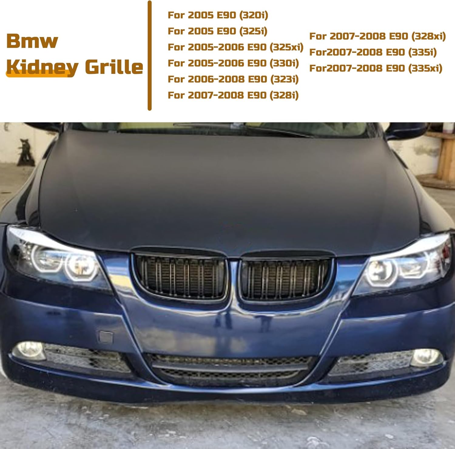 E90 Grille Front Kidney Grill Compatible with BMW 3 Series E90 E91 2009-2011, Double Slats & M-Color