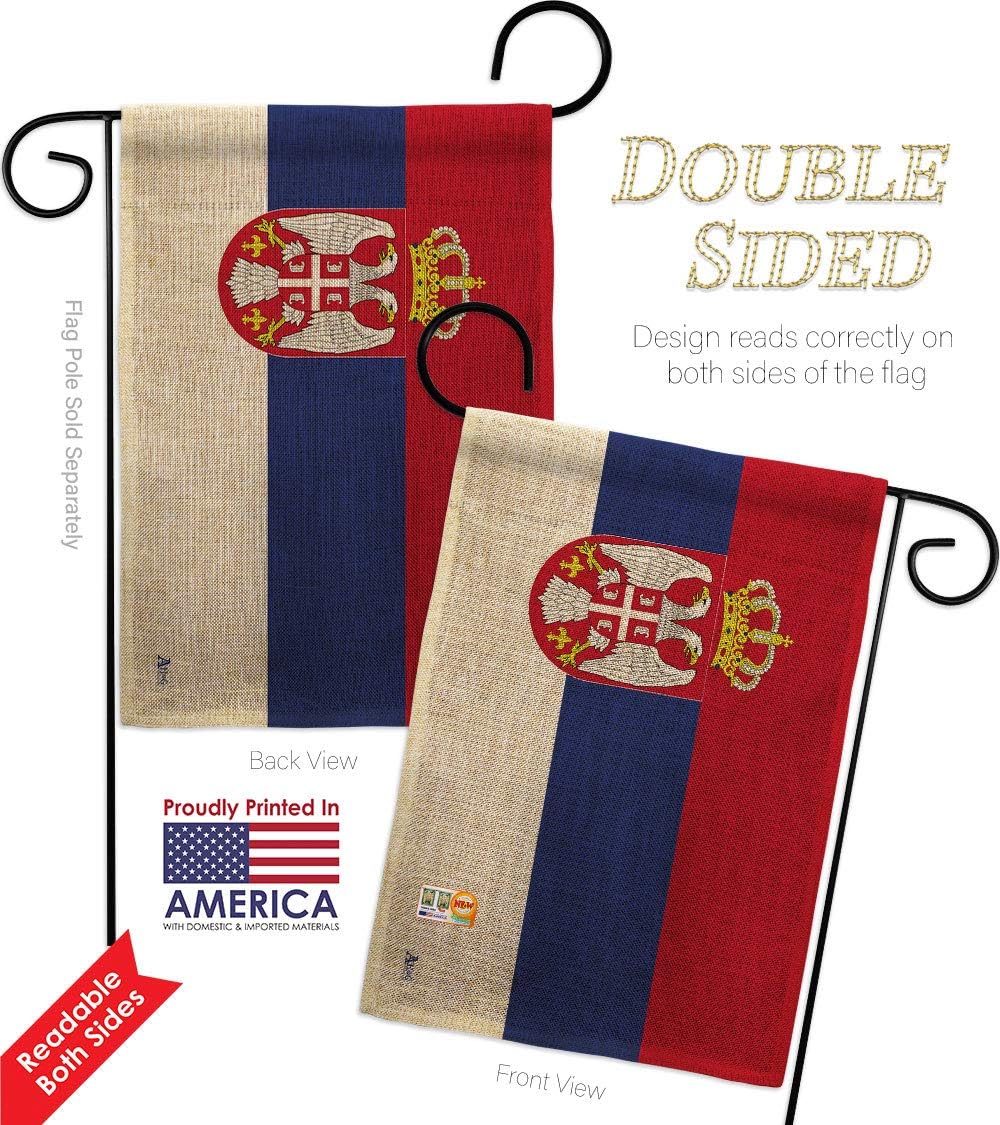 Serbia Burlap Garden Flag Set Wall Hanger Regional Nationality Nation International World Country Particular Area Small Decorative Gift Yard House Banner Double-Sided Made In USA 13 X 18.5