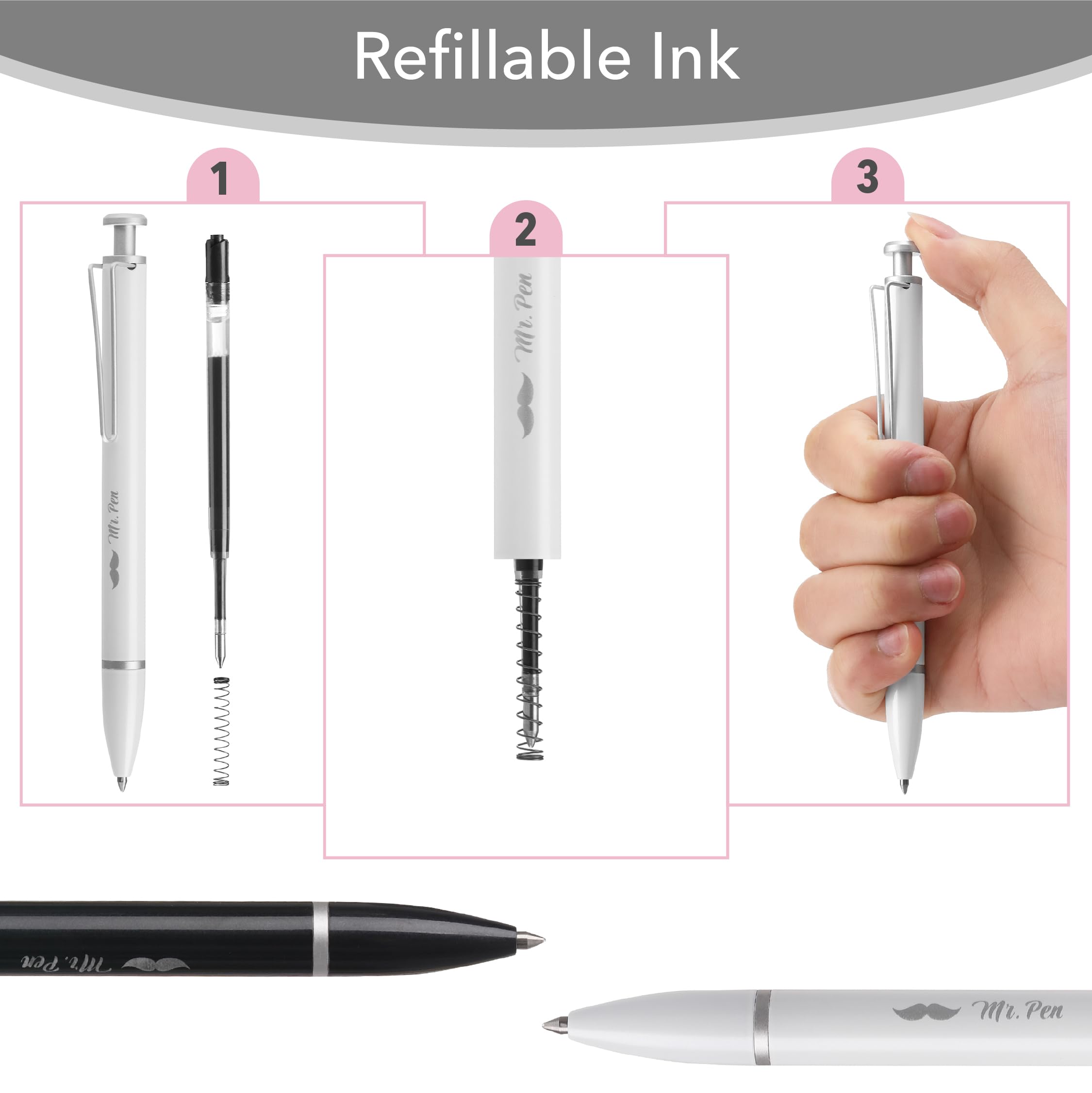 Mr Pen- Metal Retractable Gel Pens 2 Pack Black Ink 2 Refills Fine Point 0 7 mm Fast — view 4