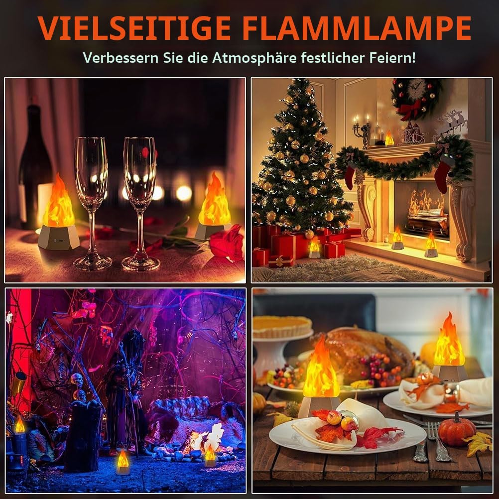 AoLa 3D Künstliche Flamme Lampe Kabellos Flammenlampe Akku 1200mAh 3 Modi LED Simulation Flamme Lampe lnnen USB Wiederaufladbar Tischlampe mit Flamme Effekt Tragbar Deko Nachtlicht, 4 Stück