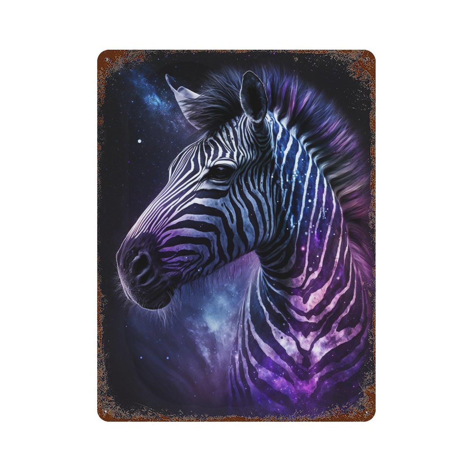 Weathered Tin Sign Cosmic Zebra Art Print-4 15.7"x11.8", Rustic Home Decor for Basement, Hobby Room And Garage Decor