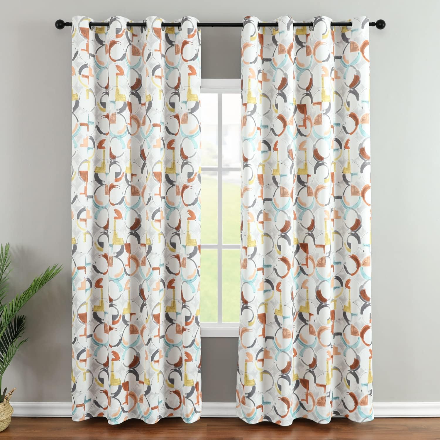 VOGOL Geometric Blackout Curtains for Living Room, Brown Abstract Circles Ink Painting Curtains 96 Inches Long Noise Reduction Window Treatment Sets for Dining Room, 52 x 96, 2 Panels