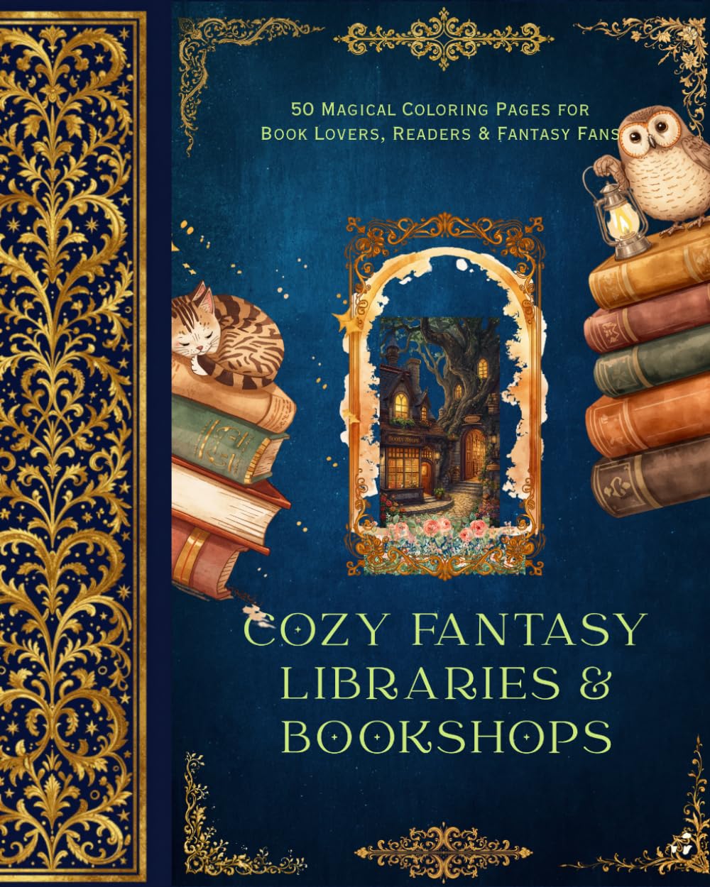 Cozy Fantasy Libraries & Bookshops: 50 Magical Coloring Pages for Book Lovers, Readers and Fantasy Fans