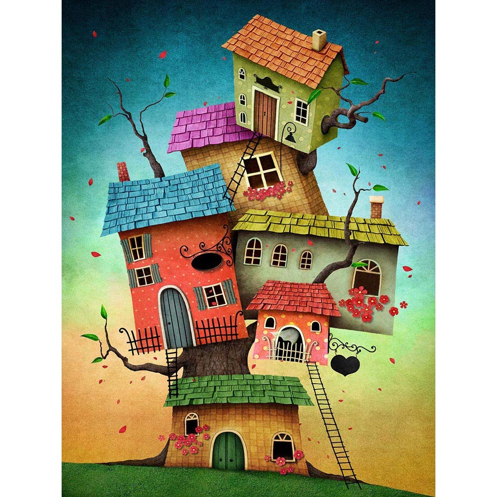 Wee Blue Coo Treehouse Illustration Cute Art Print Poster Wall Decor 12X16 Inch
