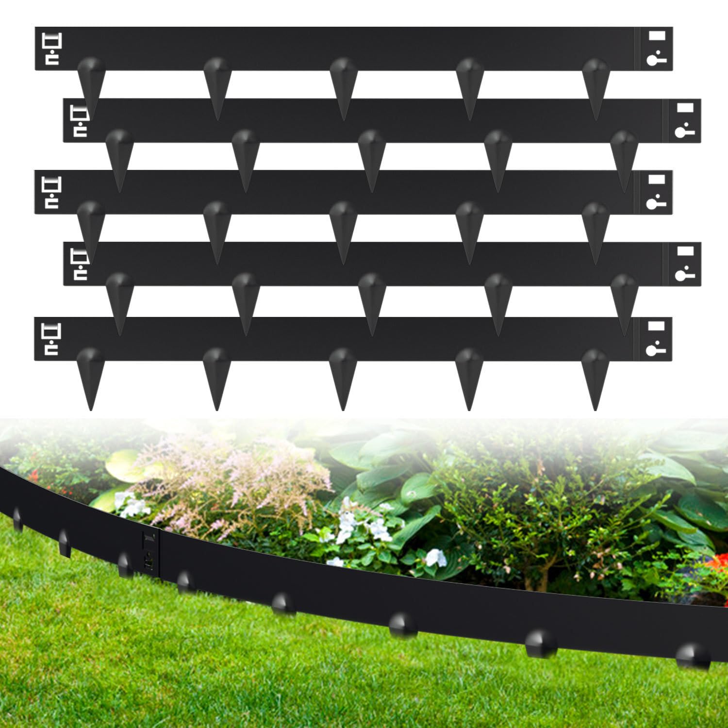 Monucep Galvanised Metal Lawn Edging, Lawn Edging Mowing Edge Metal with Spikes, 5 m 10 m 15 m 20 m 25 m 30 m 35 m 40 m 45 m 50 m, Flower Bed Edging Metal Can for Garden, Black (Length 5 m - Height 15