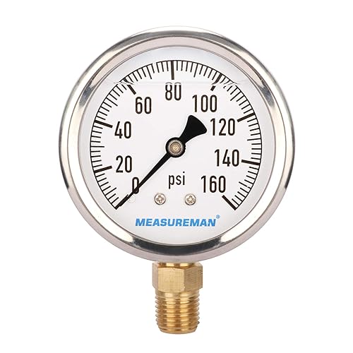 MEASUREMAN - Manómetro de plomería relleno de glicerina, tamaño del dial de 2.5 pulgadas, 0 a 160 psi, caja de acero inoxidable, montaje inferior
