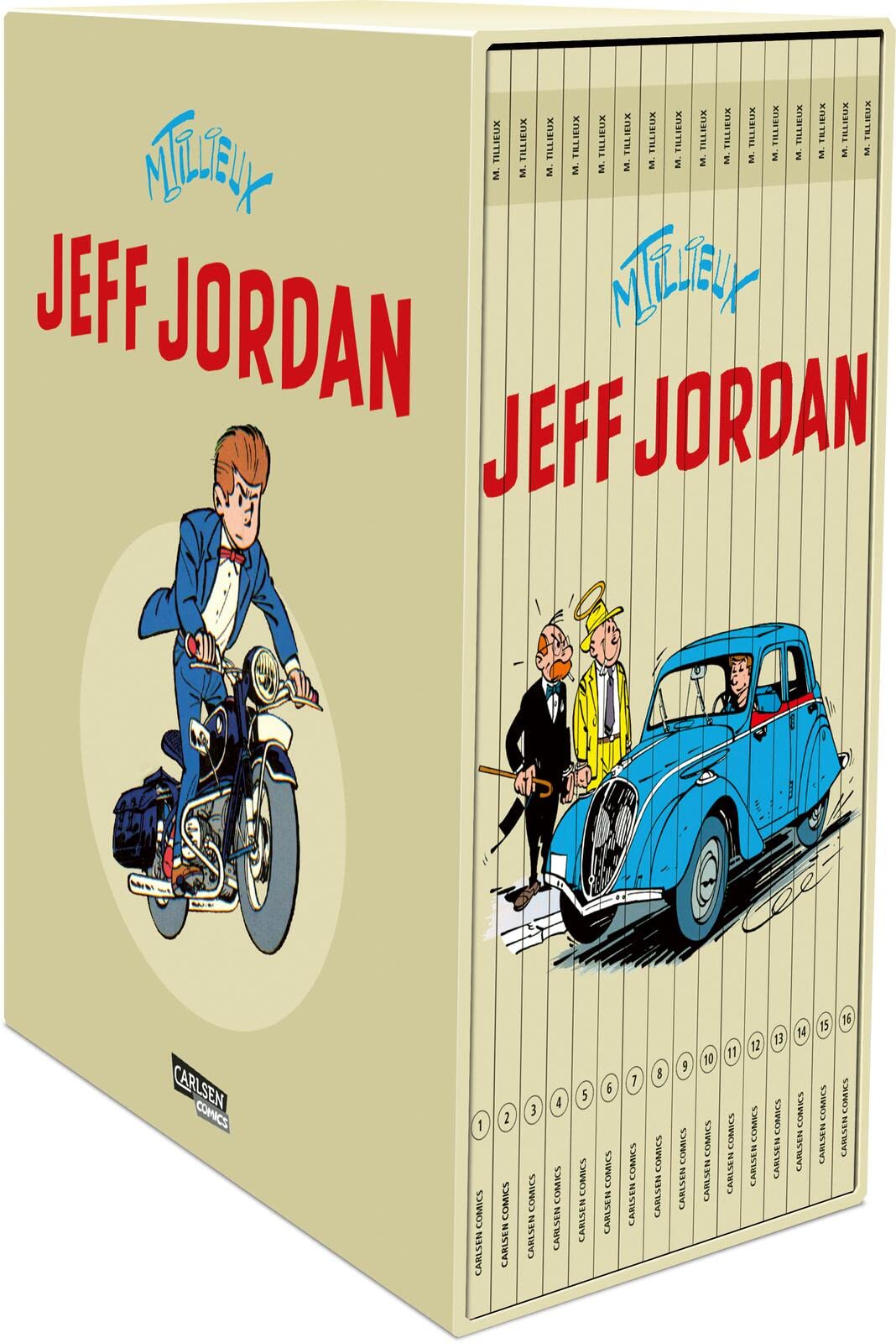 Jeff Jordan-Schuber: Limitierte Gesamtausgabe mit allen 16 Bänden der humorvollen Krimi-Comic-Serie über einen französischen Privatdetektiv der 50er Jahre