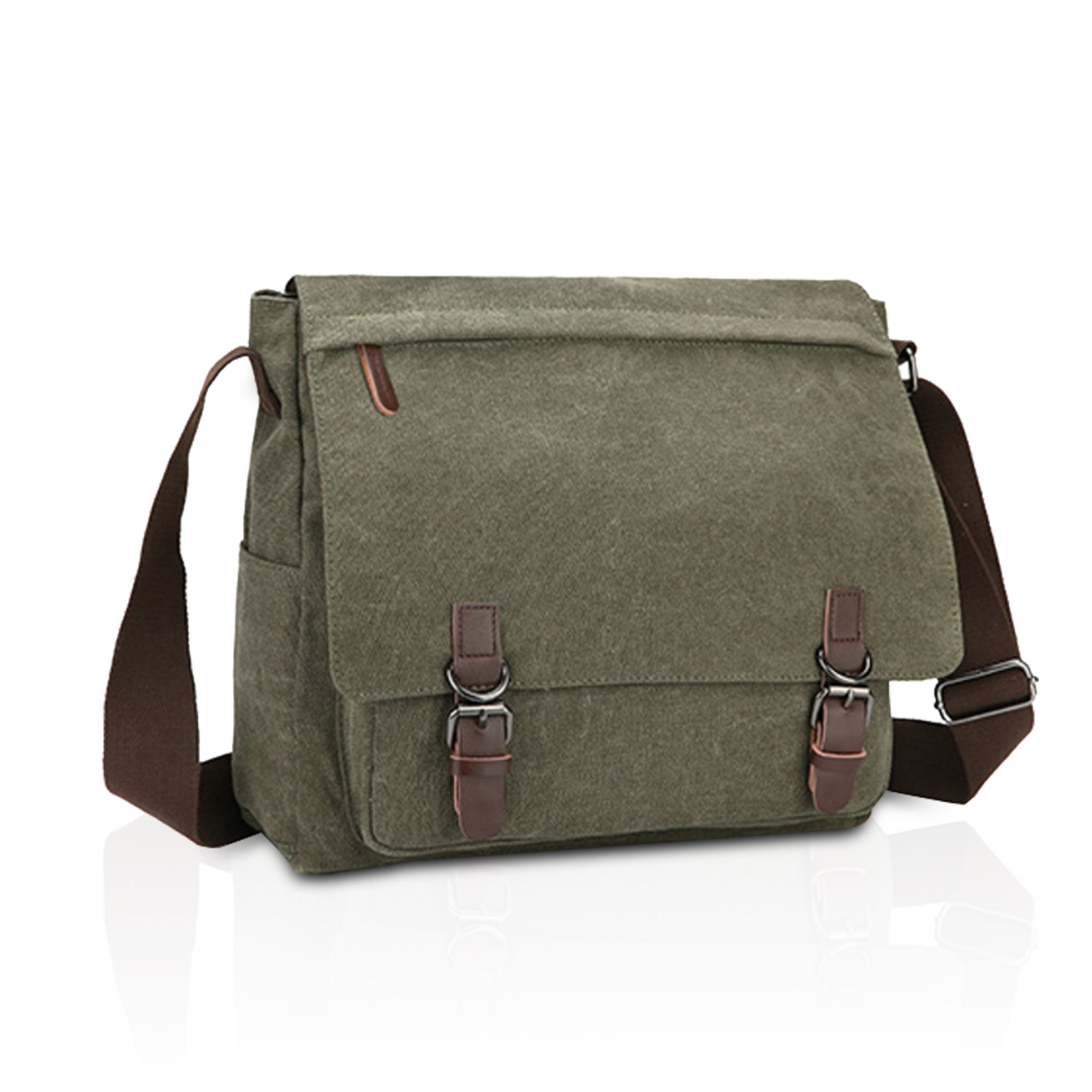 FANDARE Retro Bolso de Bandolera Bolsa de Mensajero Bolsa de Cartero Lona bandoleras Hombre Mujer Bolsa de Mensajero para 12.9 Pulgada Laptop Bolsa de Hombro para Viaje Trabajo Negocio Escuela Verde M