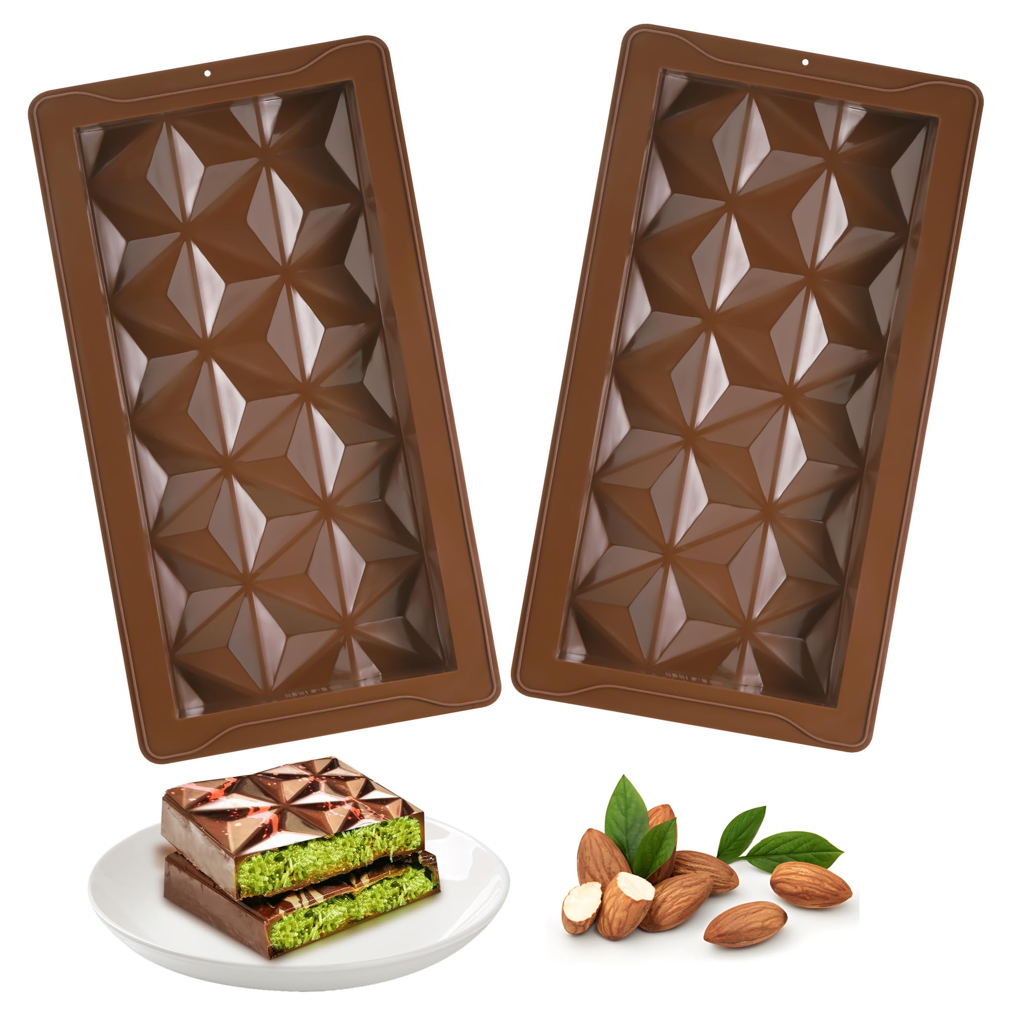 2 Stampi Per Cioccolato In Silicone – 6 Tavolette FAI DA TE – Antiaderente, Senza BPA, Adatti A Forno, Microonde E Lavastoviglie - 2