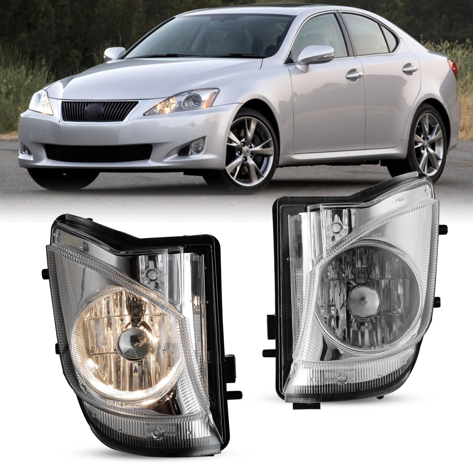 I1MOTOR Fog Lights Lamps compatible for Lexus IS250 2006-2010/ IS350 2006-2010 Driver Passenger Replacement 9006 12V/51W Halogen Bulbs included