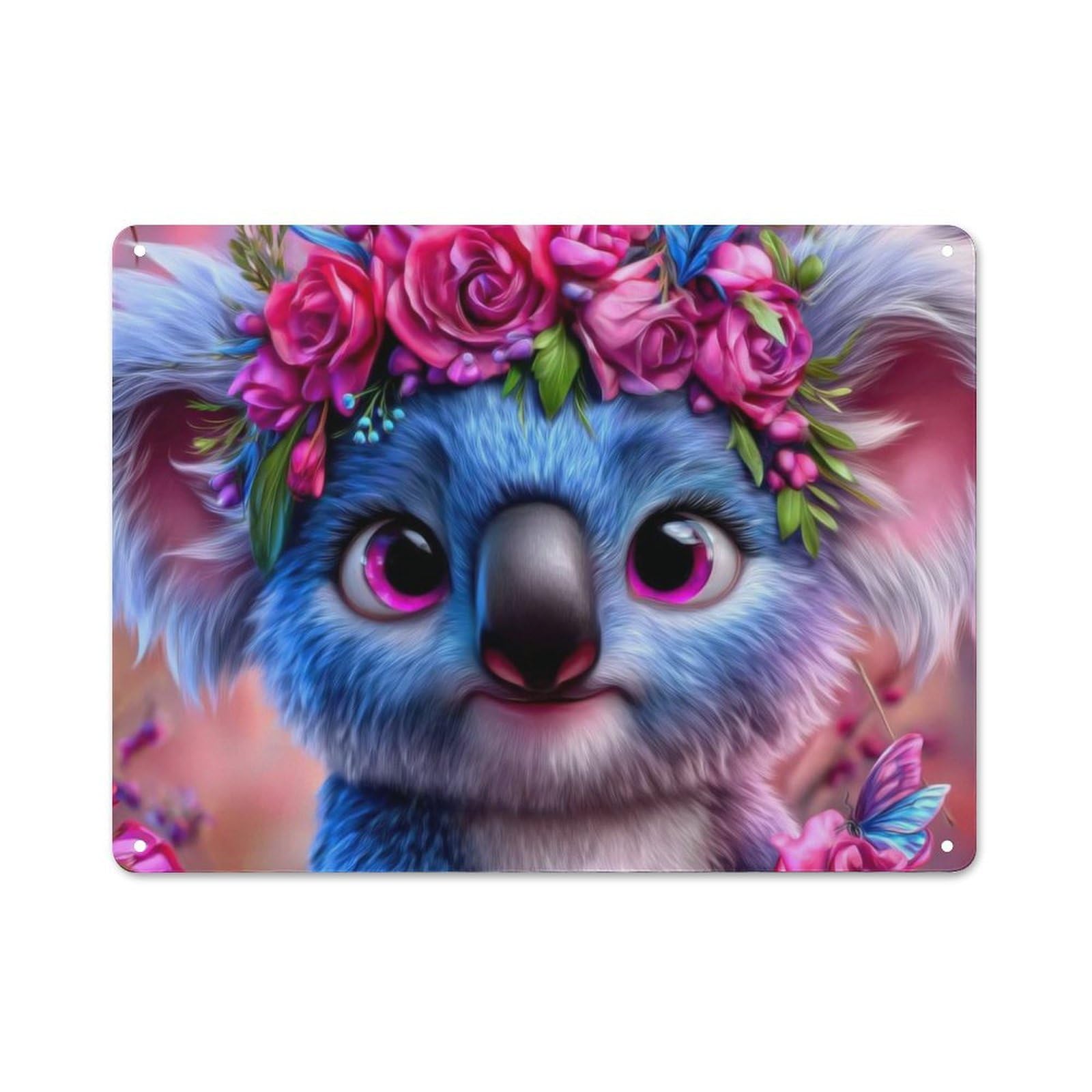 Junmoney Floral Koala Charm Urban Metal Wall Art Sign 30X40cm Featuring Studio Wall Art For Modern Home, Workshop, Office Or Cafe