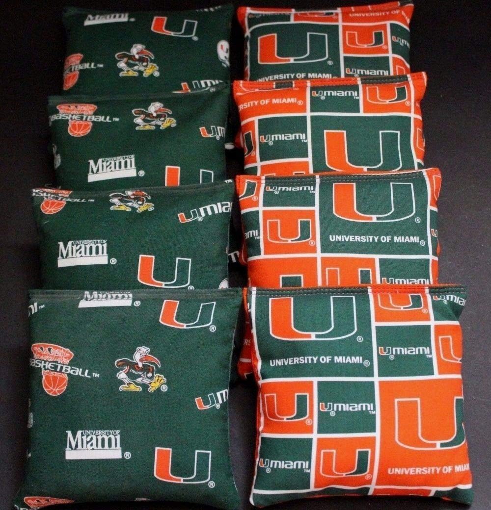 BackYardGamesUSA Set of 8 Miami Hurricanes Regulation Cornhole Game Bags