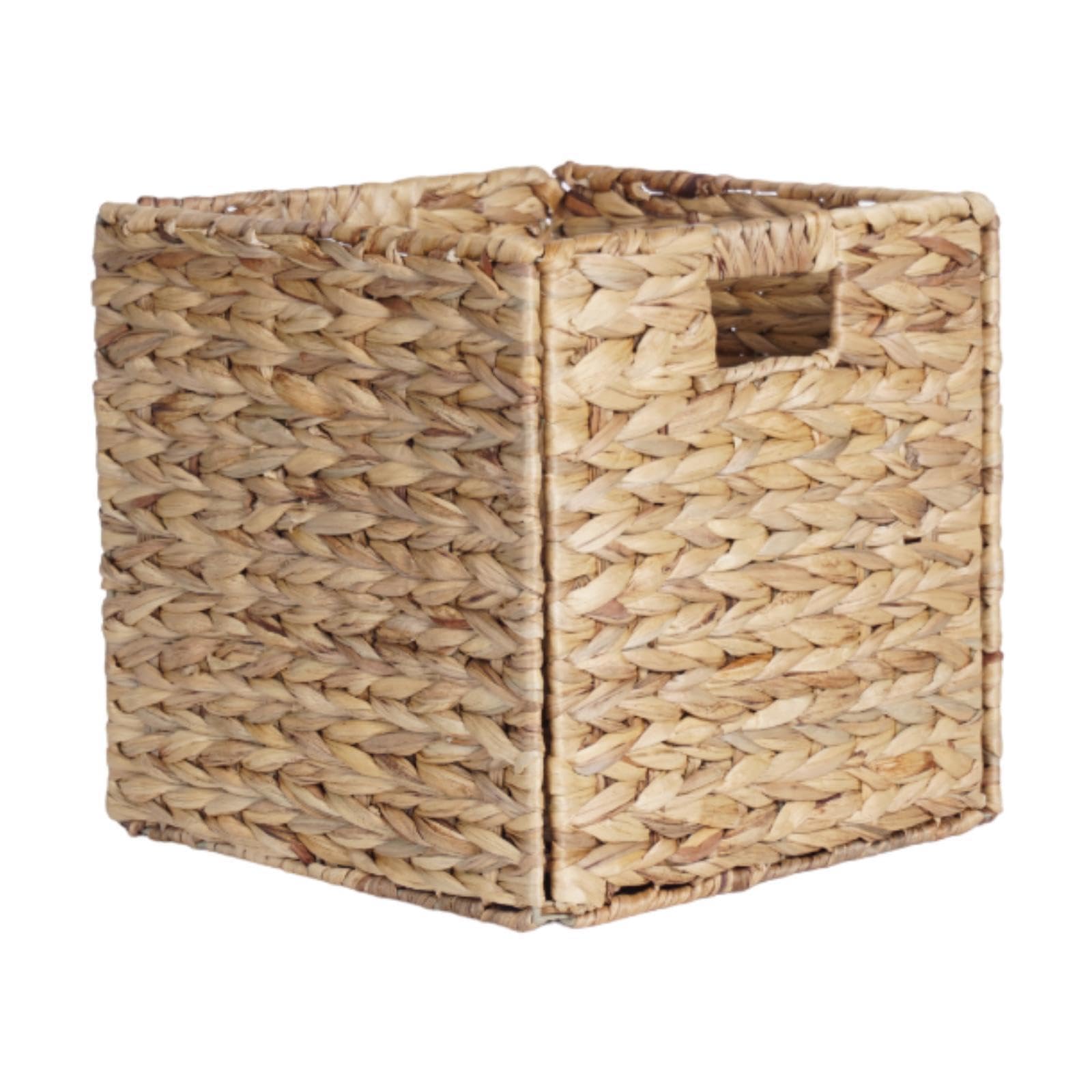Cesta de almacenamiento plegable de jacinto, organizador almacenamiento para dormitorio, escritorio, 30 x 30 x cm , Natural , 30x30x30cm