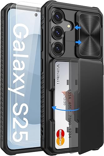 Vista 8 de Vihibii Funda tipo cartera para Samsung Galaxy S25 Ultra, tarjetero integrado (4 tarjetas), [bloqueo RFID] y cubierta de lente deslizante, Verde