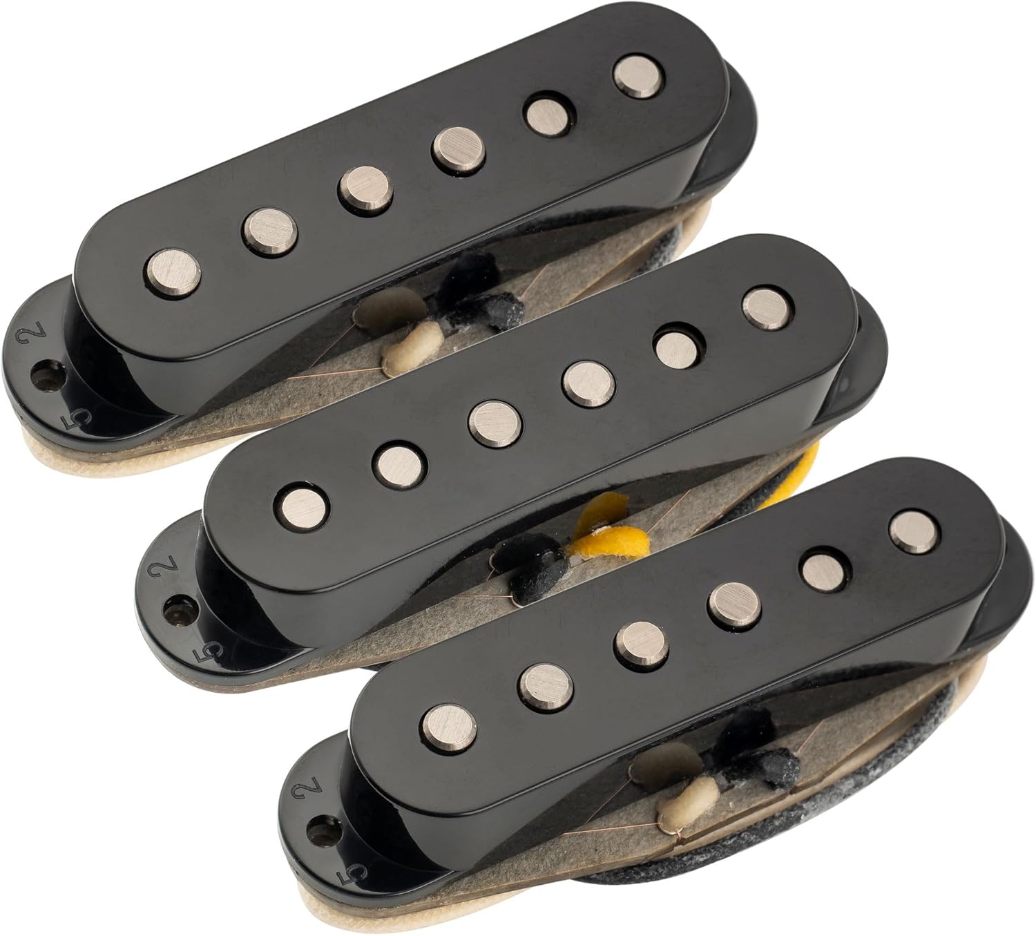 Musiclily Pro ST-FAT60S Staggered Alnico 2 Single Coil Neck Middle Bridge Pickups Set for Strat Style Electric Guitar, Black