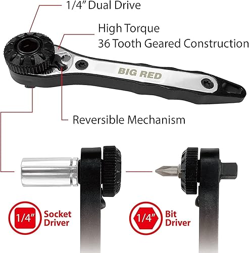 Miniatura 6 de BIG RED BHT-17HTRS01R Torin - Juego de destornilladores de mini llave de trinquete 36 dientes reversibles de par súper alto de 14 pulgadas de doble