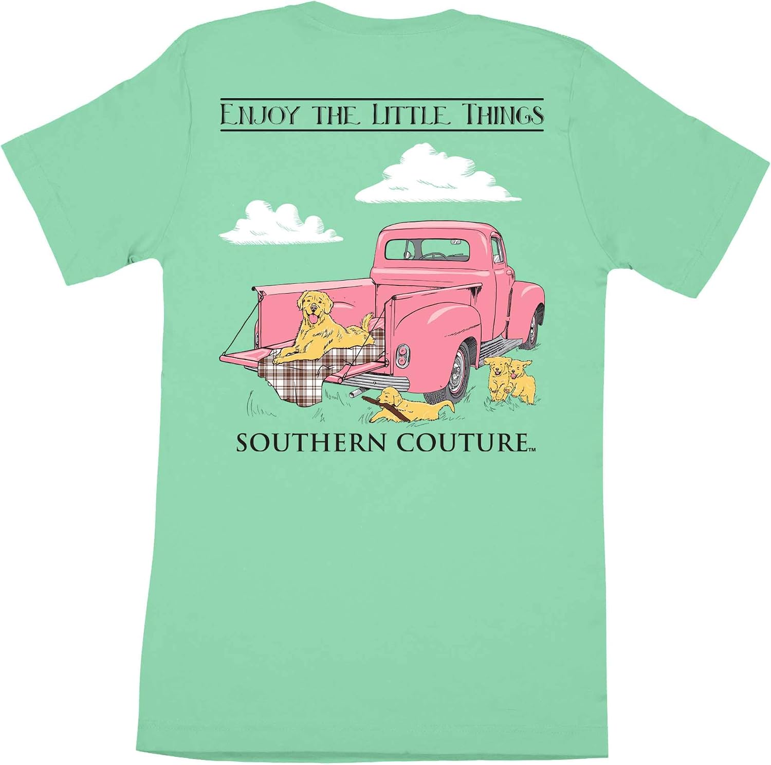 Southern Couture Classic Short Sleeve Fit Enjoy the Little Things Vintage Truck Adult T-Shirt Shirt, Island Reef Green