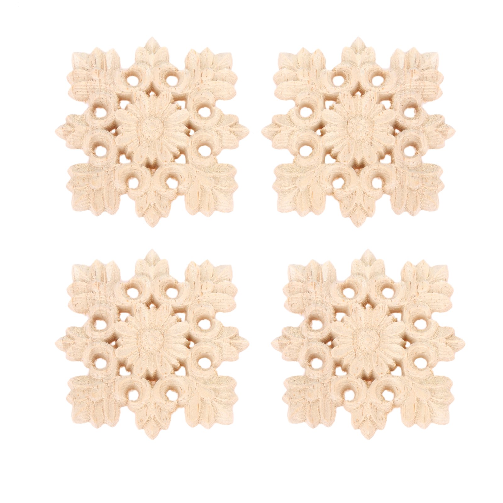 Muxsam 4Pcs Wood Carved Applique Onlay For Decoration Furniture Decals Corner Craft Unpainted 15X15cm