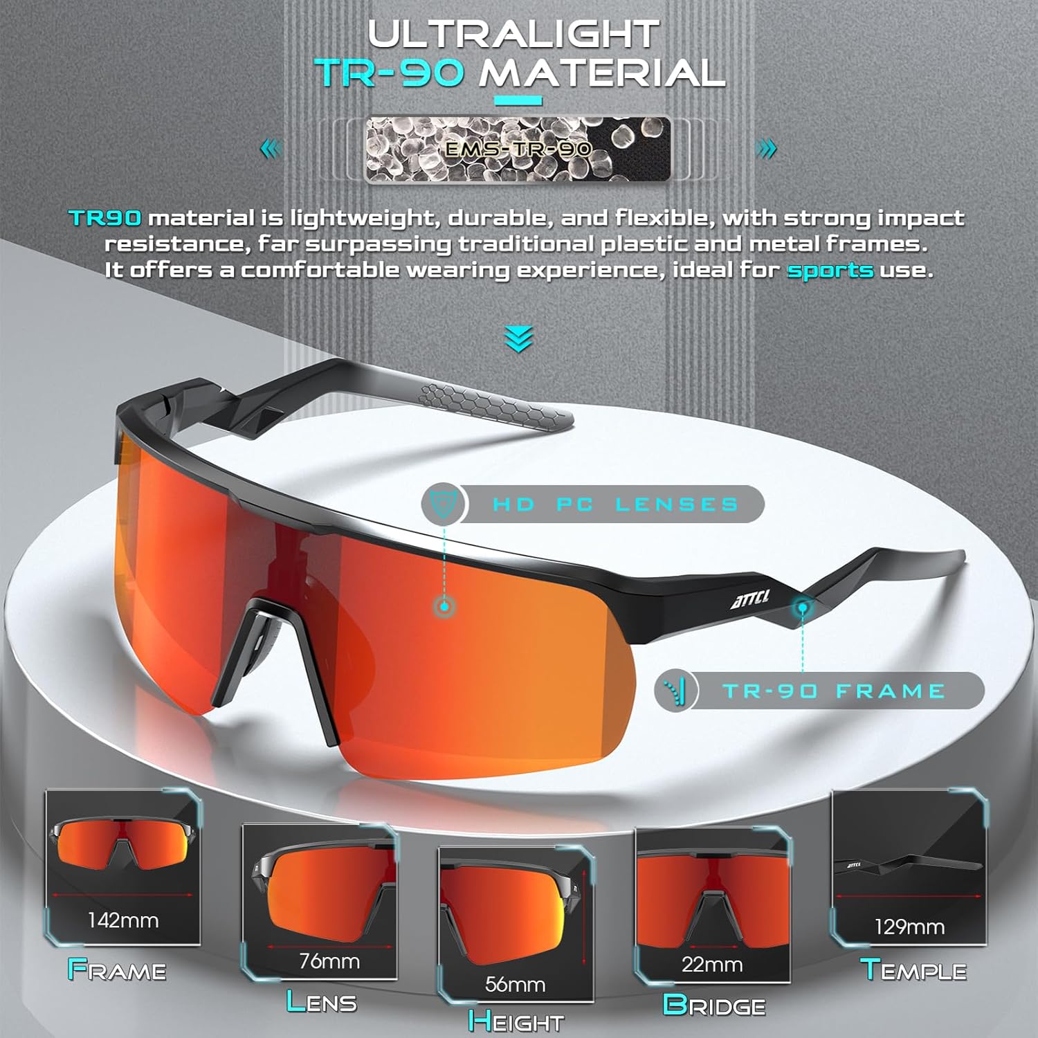 ATTCL Sports Sunglasses for Men Women: UV400 Protection Running Sunglasses Wrap Around Glasses for Cycling Baseball Fishing - Image 2