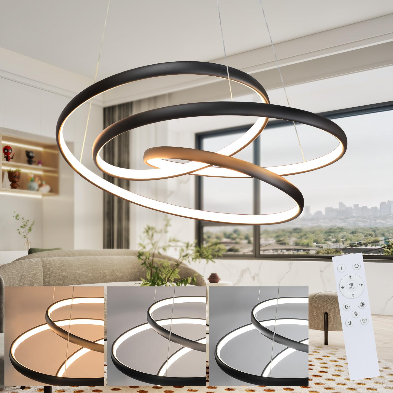 ZMH Hängelampe Esstisch Pendelleuchte Schwarz - LED Esstischlampe Wohnzimmer Hängelampe Modern