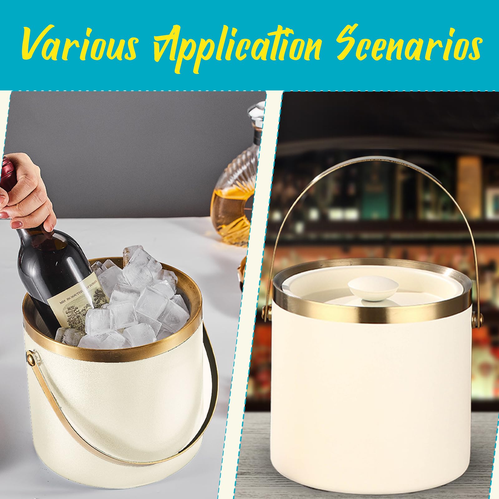 Cubitera de hielo aislada con tapa, acero inoxidable de doble pared, sellada al vacío para cócteles, cerveza y champán, ideal para bares, pubs, barbacoas y picnics (blanco)