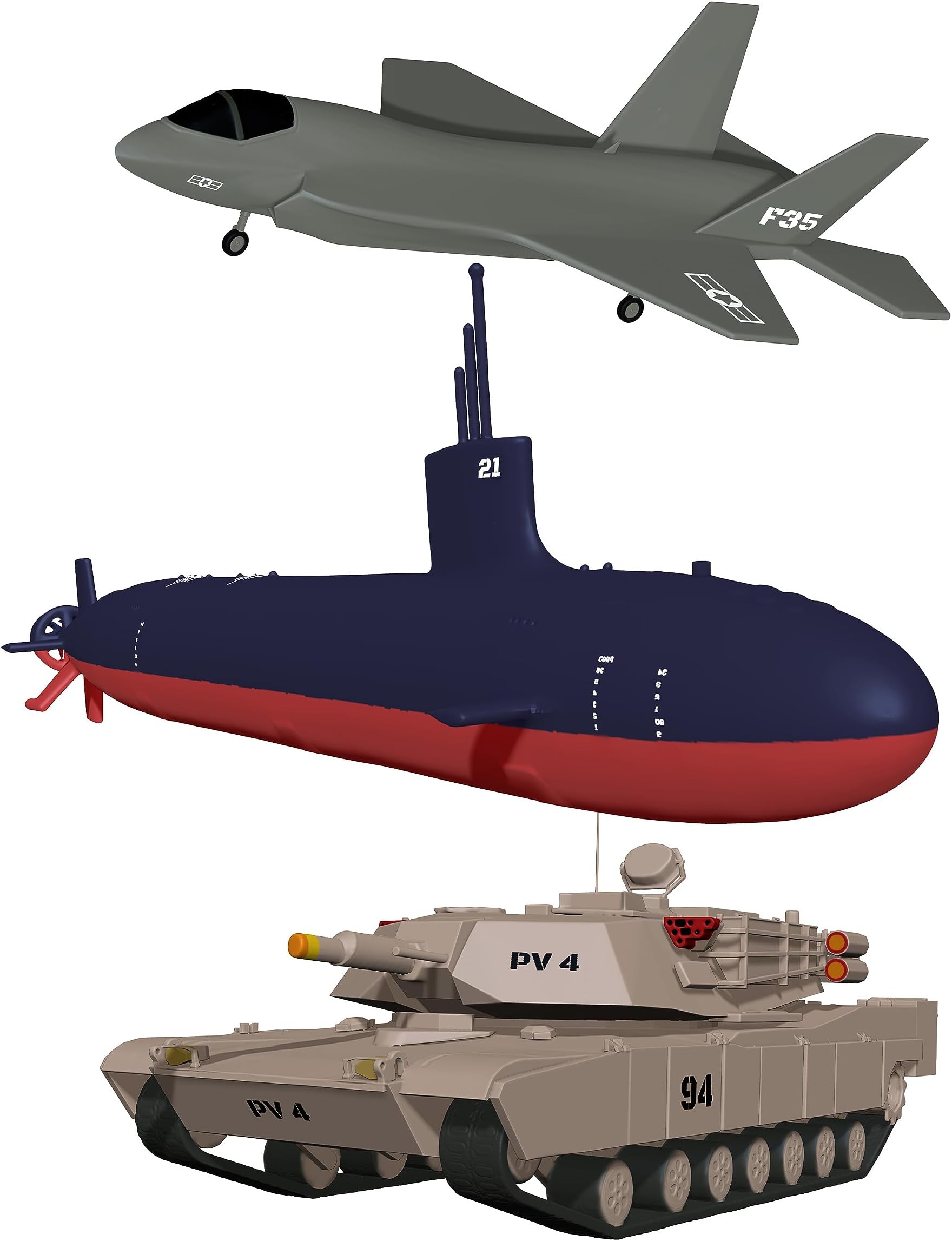 SplashEZ Bath Toys for Kids Ages 4-8, Kids Bath Toys for Boys, Mold Free No Hole Sealed, Soft Durable Army Play Set Submarine Tank Airplane Jet, No Mold for Water Tub & Pool, Ages 0-1-3-4-5-6-8