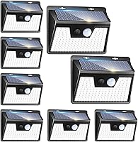 Vista 15 de Peasur Luces solares impermeables para exteriores, paquete de 4 140 luces LED con sensor de movimiento, 3 modos de luces de seguridad alimentadas