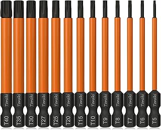 Torx Bit Set, Tonsiki 13PCS Security Torx Bit Set, Tamper Resistant Star Bits Set S2 Steel, 1/4'' Hex Shank Screwdriver Bit with Magnetic, 3'' Long, T5-T40